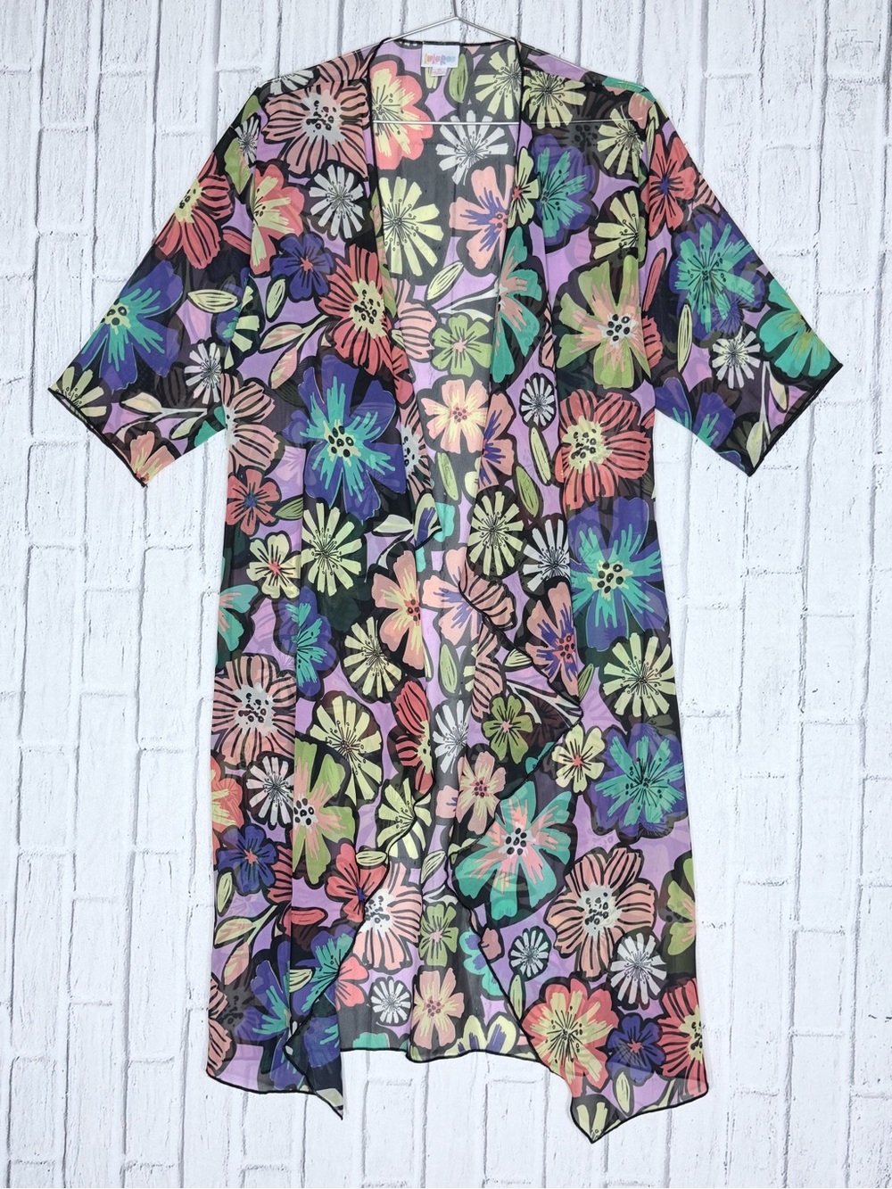 🌸 LuLaRoe Black Floral Sheer Kimono Duster Cardigan Small Boho